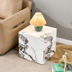 16'' Cube Coffee Table with Marble Stone Pattern, Square No Assembly End Table by KTRolster