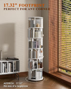 6-Tier Solid Wood Rotating Bookshelf on Wheels, 360° Spinning Book Shelf Tower - Image 6