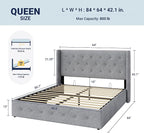 Allewie Queen Size Lift Up Storage Bed, Button Tufted Headboard - Image 2