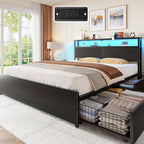 Rolanstar Queen Bed Frame with 4 Storage Drawers, Charging Station and LED by Rolanstar