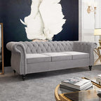 2 Piece Living Room Set, Velvet Chesterfield Sofa Couch Chair - Image 4