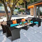 Tangkula 8 Pieces Patio Wicker Conversation Furniture Set, Patiojoy Sofa & - Image 2