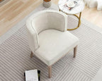 Beige Barrel Chair with Solid Wood Frame, Small Round Accent Chair, Comfy Linen - Image 4