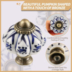 Ivory & Deep Blue Pumpkin Knobs 6 Pack Ceramic Cabinet Knobs Vintage Drawer - Image 3