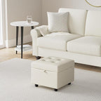 H&B Luxuries Tufted Leather Square Flip Top Storage Ottoman Cube Foot Rest - Image 2