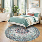 RELEANY Area Rugs Round 7ft Washable Non-Slip, Floral Vintage Distress Print - Image 2