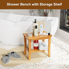 Bamboo Shower Bench Stool with Storage Shelf Waterproof Shower Chair Spa Bath - Image 2