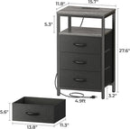 Huuger Nightstand with Charging Station, 27.6 Inch End Table Bedside Table with - Image 3