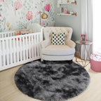 Amdrebio Tie-Dyed Dark Grey Round Area Rugs - Image 8