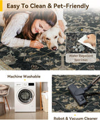RELEANY Area Rugs Round 5ft Washable Non-Slip, Floral Vintage Distress Print - Image 4