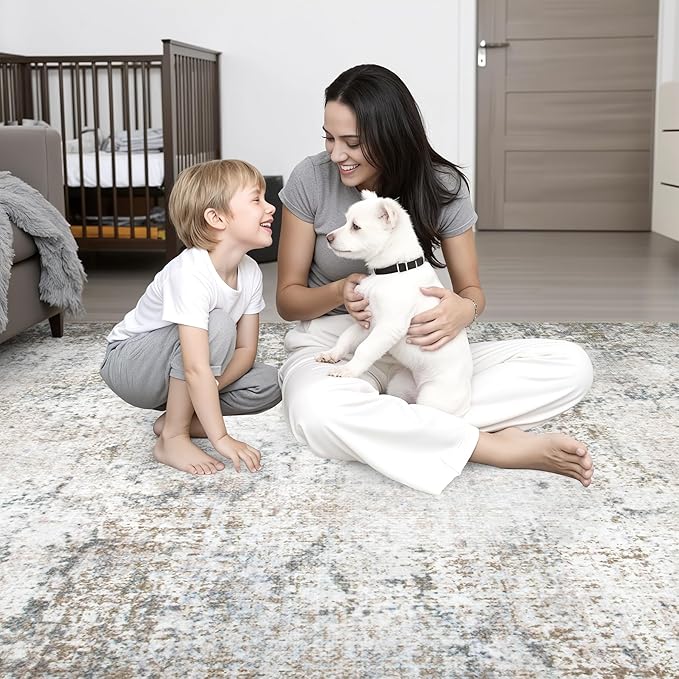 4x4 Area Rug Living Room Rug: Washable Modern Abstract Soft Thin Rug Indoor - Image 8