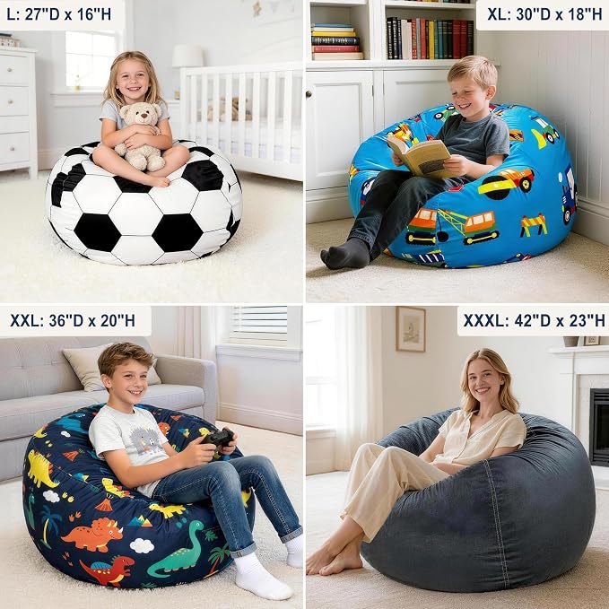 Lukeight Dinosaur Stuffed Animals Storage Bean Bag Chair Cover - Image 4