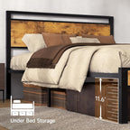 King Metal Bed Frame with Wooden Headboard and Footboard, Heavy Duty Platform - Image 5