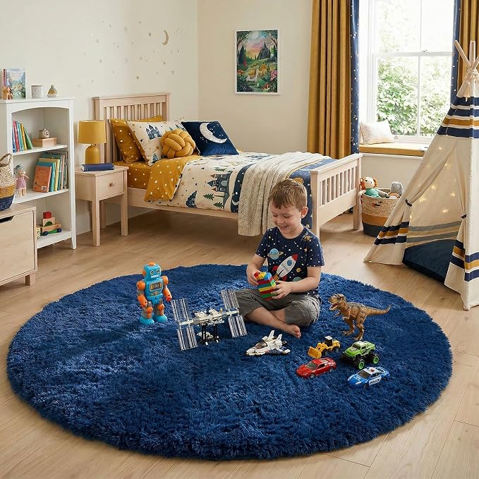 Amdrebio Navy Blue Round Rug 4Ft - Image 7