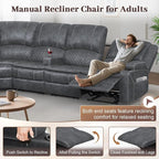 Yolsali Manual Reclining Sectional Sofa Set, 6 Seats Soft Dutch Velvet Recliner - Image 5