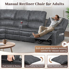 Yolsali Manual Reclining Sectional Sofa Set, 5 Seats 1+1+3 Dutch Velvet - Image 4