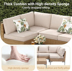 Jing's Villa 5-Piece Outdoor Patio Furniture Set, Ratten Conversation Sectional - Image 2