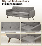 Tbfit 77.2" W Linen Sofa Couch, Mid Century Modern Decor Loveseat Couches - Image 8