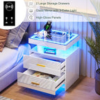 HNEBC LED Nightstand with Charging Station High Gloss Bedside Table with 2 - Image 4