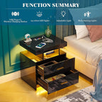 WOOVIVS Night Stand with Light, High Gloss Nightstand with USB/Wireless - Image 6