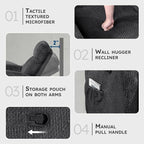 Lexicon Manual Recliner Chair, Textured Microfiber Reclining Chair, Wall Hugger - Image 3