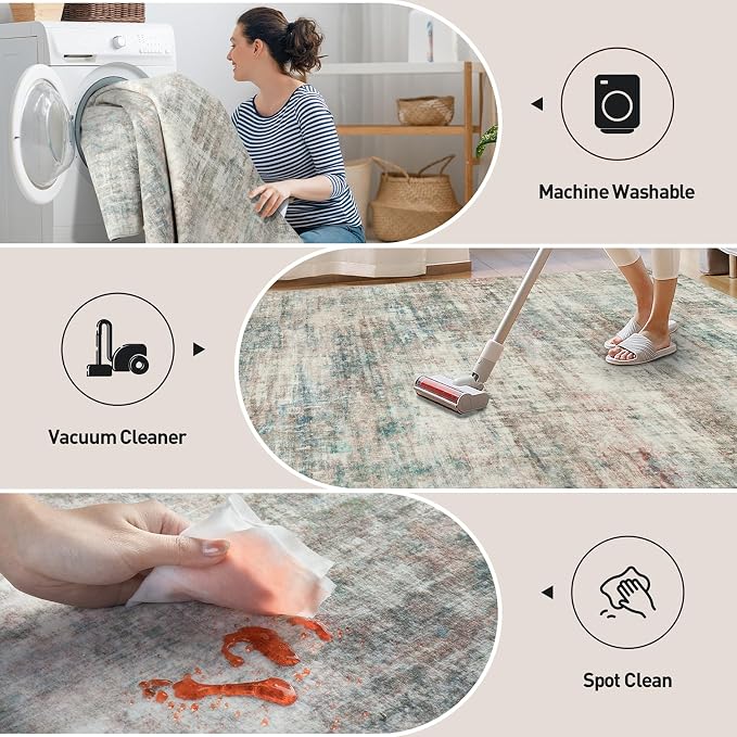 9x12 Area Rugs Washable Rug: Modern Abstract Living Room Rug Soft Anti-Skid - Image 3