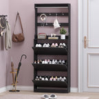 BORNOON Shoe Cabinet with 3 Flip Drawers & Coat Rack, Narrow Hidden Shoe - Image 7