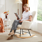 DUMOS Rocking Chair with High Backrest, Nursery Teddy Upholstered Indoor - Image 5