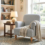 Blue Striped Linen Fabric Accent Chairs Set of 2, Coastal Upholstered Armchairs - Image 8