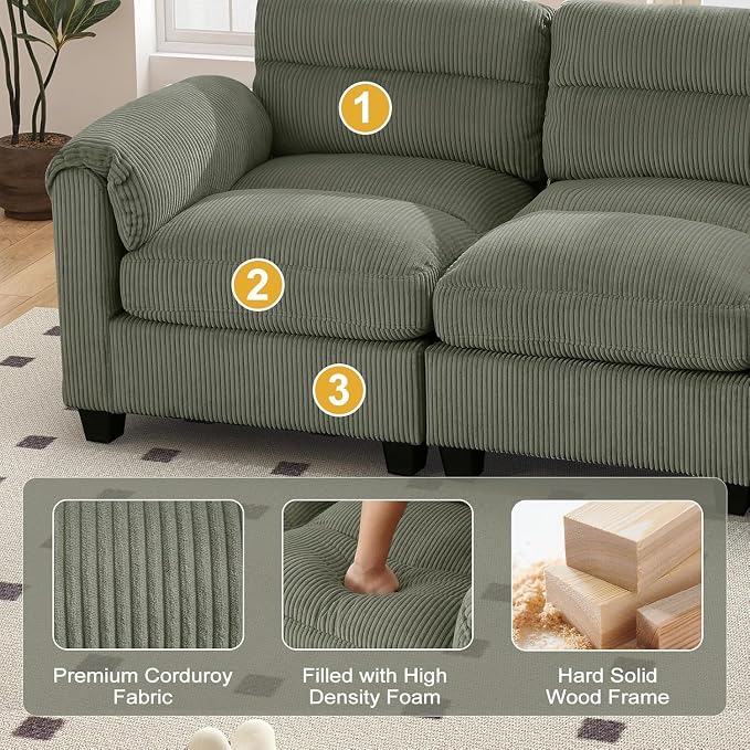 HAOMARKETS Corduroy Sofa Set, Upholstered Ottoman, Modern Loveseat and 3-Seater - Image 3