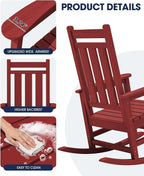 KINGYES Oversized Outdoor Rocking Chair Set of 2, All-Weather Patio Rocking - Image 7