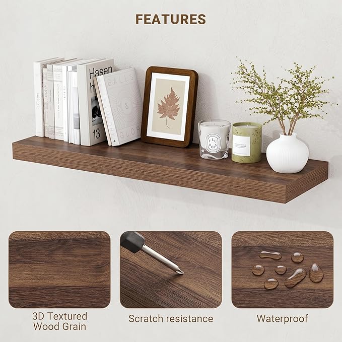 Acovy 24 Inch Floating Shelves, Wooden Shelves - Image 4
