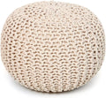 REDEARTH Round Pouf Ottoman –18"x18"x14" Hand-Knitted Cotton Pouffe –Cable by REDEARTH