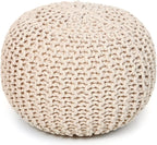 REDEARTH Round Pouf Ottoman –18"x18"x14" Hand-Knitted Cotton Pouffe –Cable by REDEARTH