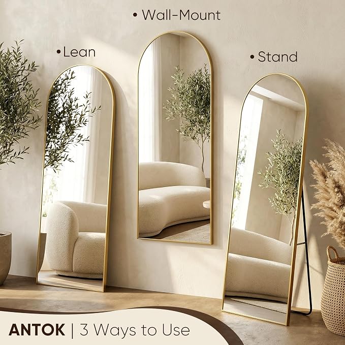 Antok 91" x46” Arched Full Length Floor Mirror, Free Standing/Wall Mount/Leaning - Image 6
