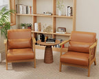 Accent Chair and Ottoman Set, Mid-Century Modern Faux Leather Armchair - Image 5