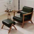Accent Chair and Ottoman Set, Mid-Century Modern Faux Leather Upholstered by LOVSPATIOFURNITURE