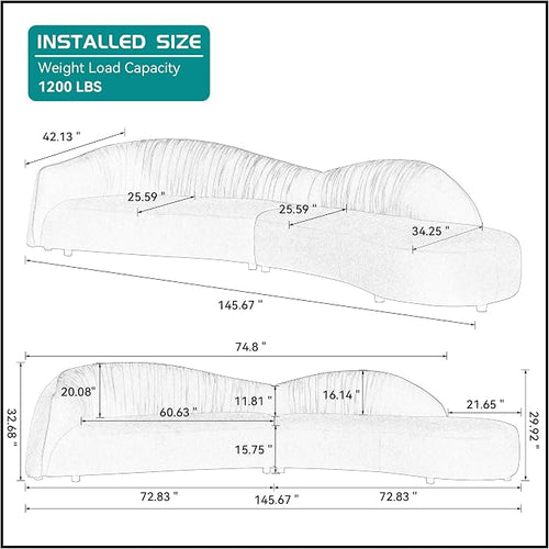 145.67 Large'' Curved Sofa Couch - Image 2