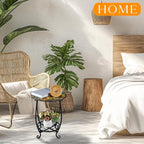 Cinnvoice Outdoor Side Table Round Small Mosaic Patio Accent Indoor End Plant - Image 6