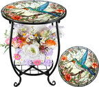 Cinnvoice Outdoor Side Table Round Small Mosaic Patio Accent Indoor End Plant by Cinnvoice