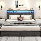 Lifezone King Bed Frame with 2-Tier Storage Headboard, Metal Platform Bed Frame - Image 5
