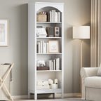 Arched Set of 2 Bookshelf with 5 Tier Open Shelves, Living Room, Modern White - Image 6
