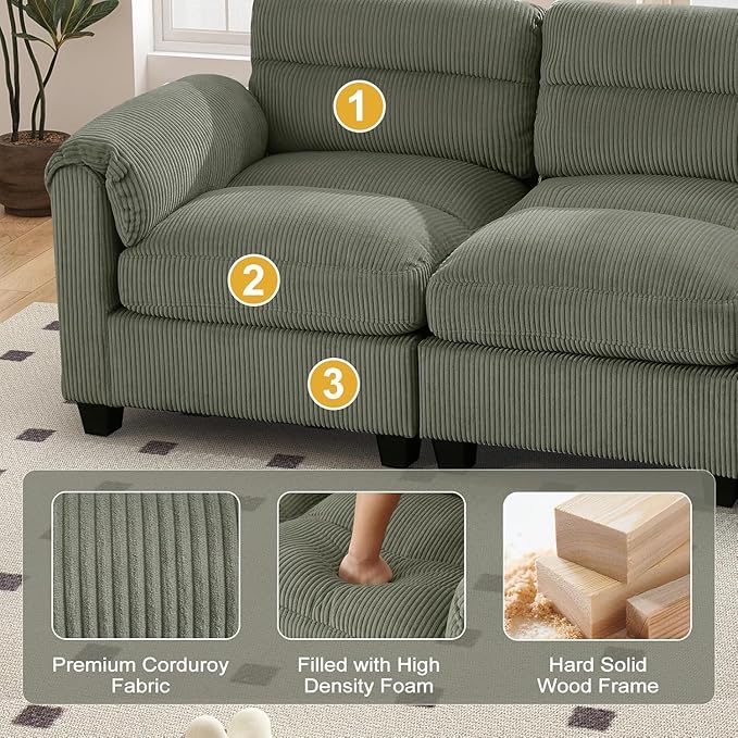 HAOMARKETS Corduroy 4-piece Sofa Set, Upholstered Ottoman, Loveseat 2-Seater - Image 3