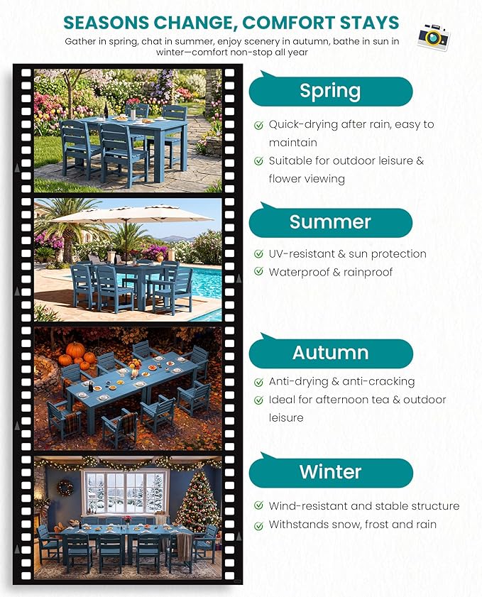 SERWALL HDPE Dining Set for 6: 1 Umbrella Hole Table, 4 Armless + 2 Armchairs. - Image 8
