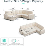 LINSY HOME Sectional Sofa with Pull Out Bed, 6 Seats Corduroy Reversible - Image 2