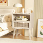 Lerliuo Rattan Nightstand with Charging Station, Side Table with Drawer Open - Image 6