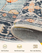 RELEANY Area Rugs Round 5ft Washable Non-Slip, Floral Vintage Distress Print - Image 3