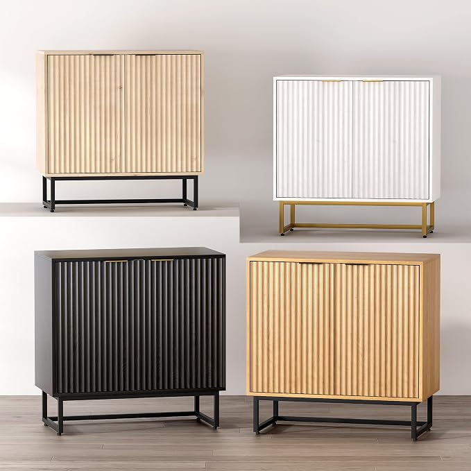 EYYTHUNG Fluted Storage Cabinets Set of 2, Sideboard Buffet Cabinet Modern - Image 7