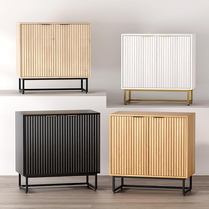 EYYTHUNG Fluted Storage Cabinet Set of 2, Sideboard Buffet Cabinet Modern - Image 8