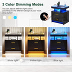 HNEBC LED Nightstand with Charging Station High Gloss Bedside Table with 2 - Image 5